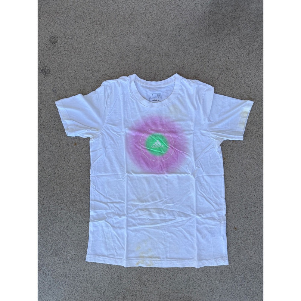 Adidas Graphic Mens Small T-Shirt - White Short Sleeve Tee